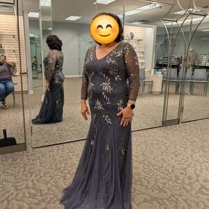 Sophisticated Long Sleeve Evening Dress in Charcoal